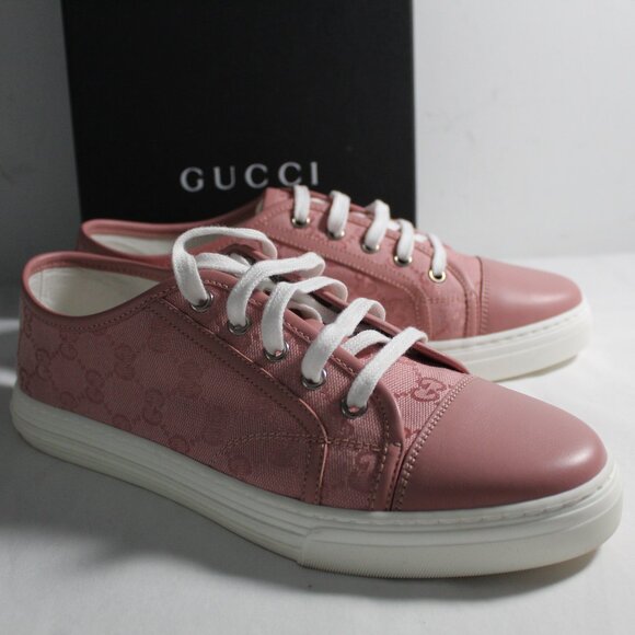 NWB Gucci Lace Up GG Supreme Soft Pink Loafers Flats Sneakers 40 426187 - Picture 1 of 7